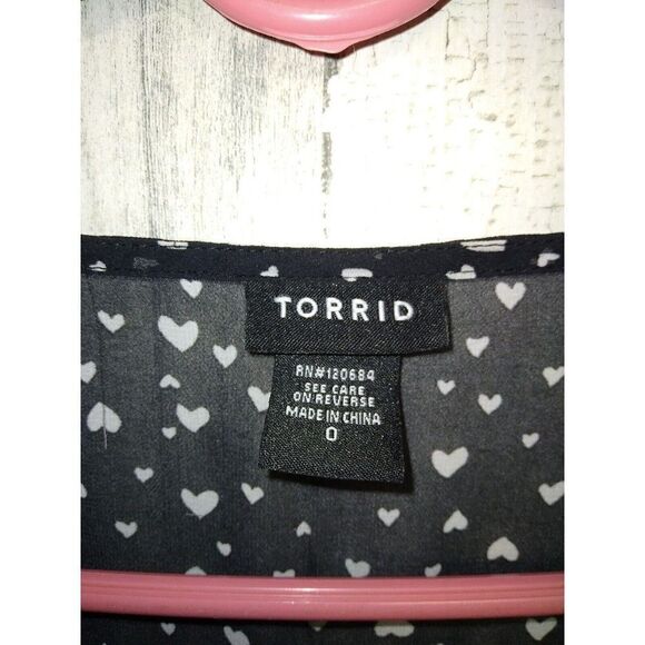 TORRID Plus Size 0X SHEER BLOUSE black with white hearts - Picture 2 of 5